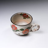 Shunzan Kiln Kyo Kiyomizu Ware Twisted Handle Mug - Camellia / 俊山窯 マグカップ 椿