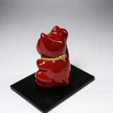 Metal Alloy Ornament with Urushi Paint - Lucky Cat - Red / 銀雅堂 招き猫