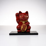 Metal Alloy Ornament with Urushi Paint - Lucky Cat - Red / 銀雅堂 招き猫