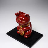 Metal Alloy Ornament with Urushi Paint - Lucky Cat - Red / 銀雅堂 招き猫