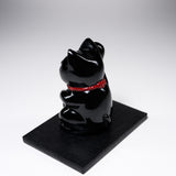 Metal Alloy Ornament with Urushi Paint - Lucky Cat - Black / 銀雅堂 招き猫