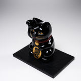 Metal Alloy Ornament with Urushi Paint - Lucky Cat - Black / 銀雅堂 招き猫