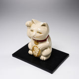 Metal Alloy Ornament with Urushi Paint - Lucky Cat - White / 銀雅堂 招き猫