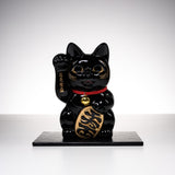 Metal Alloy Ornament with Urushi Paint - Lucky Cat - Black - Large 16 cm / 銀雅堂 招き猫