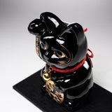Metal Alloy Ornament with Urushi Paint - Lucky Cat - Black - Large 16 cm / 銀雅堂 招き猫
