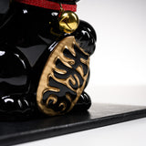 Metal Alloy Ornament with Urushi Paint - Lucky Cat - Black - Large 16 cm / 銀雅堂 招き猫