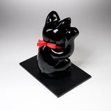 Metal Alloy Ornament with Urushi Paint - Lucky Cat - Black - Large 16 cm / 銀雅堂 招き猫