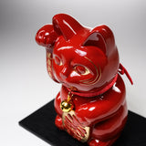 Metal Alloy Ornament with Urushi Paint - Lucky Cat - Red - Large 16 cm / 銀雅堂 招き猫