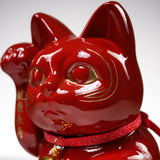 Metal Alloy Ornament with Urushi Paint - Lucky Cat - Red - Large 16 cm / 銀雅堂 招き猫