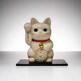 Metal Alloy Ornament with Urushi Paint - Lucky Cat - White - Large 16 cm / 銀雅堂 招き猫