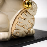 Metal Alloy Ornament with Urushi Paint - Lucky Cat - White - Large 16 cm / 銀雅堂 招き猫