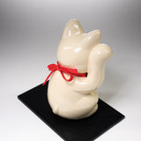Metal Alloy Ornament with Urushi Paint - Lucky Cat - White - Large 16 cm / 銀雅堂 招き猫