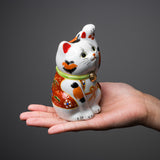 Kutani Ware Animal Ornament - Pair Fuku Lucky Cat “Tome” / 九谷焼 福招き猫