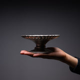 USUKI Ware Handmade Kiku Footed Plate - Gold Silver Glaze / 臼杵焼