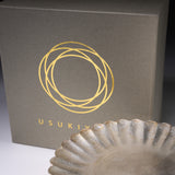 USUKI Ware Handmade Kiku Footed Plate - Gold Silver Glaze / 臼杵焼