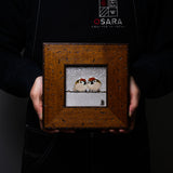 NAKAMURA TOSHITO Kutani Ware Framed Porcelain Artwork - Two Sparrows in the Snow / 九谷焼 中村陶志人