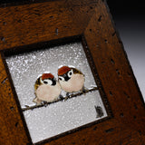 NAKAMURA TOSHITO Kutani Ware Framed Porcelain Artwork - Two Sparrows in the Snow / 九谷焼 中村陶志人