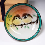 Kutani ware Sake Cup - Nakamura Toshito - Friendly Sparrow / 九谷焼 盃