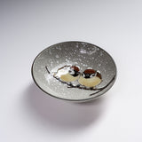 Kutani ware Sake Cup - Nakamura Toshito - Friendly Sparrow in the Snow / 九谷焼 盃