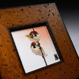 NAKAMURA TOSHITO Kutani Ware Framed Porcelain Artwork - Two Sparrows / 九谷焼 中村陶志人