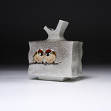 Kutani ware Branch Form Vase - Nakamura Toshito - Friendly Sparrow in the Snow / 九谷焼 花瓶