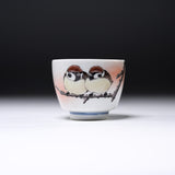 NAKAMURA TOSHITO Kutani Ware Sake Cup - Two Friendly Sparrows / 九谷焼 酒カップ