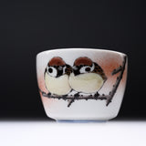 NAKAMURA TOSHITO Kutani Ware Sake Cup - Two Friendly Sparrows / 九谷焼 酒カップ