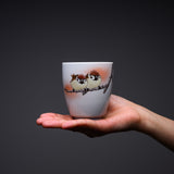 NAKAMURA TOSHITO Kutani Ware Tea Cup - Friendly Sparrows / 九谷焼 湯呑