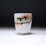 NAKAMURA TOSHITO Kutani Ware Tea Cup - Friendly Sparrows / 九谷焼 湯呑