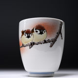 NAKAMURA TOSHITO Kutani Ware Tea Cup - Friendly Sparrows / 九谷焼 湯呑