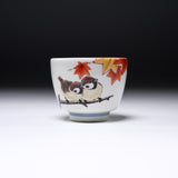 NAKAMURA TOSHITO Kutani Ware Sake Cup - Sparrow with Autumn Leaf / 九谷焼 酒カップ