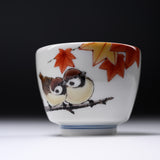 NAKAMURA TOSHITO Kutani Ware Sake Cup - Sparrow with Autumn Leaf / 九谷焼 酒カップ