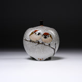 Kutani ware Sparrow Incense Burner - Nakamura Toshito - Friendly Sparrow in the Snow  / 九谷焼 香炉