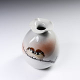 NAKAMURA TOSHITO Kutani Ware Round Vase - Two Friendly Sparrows / 九谷焼 花瓶