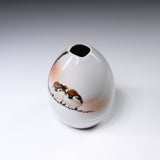 NAKAMURA TOSHITO Kutani Ware Round Vase - Two Sparrows / 九谷焼 花瓶