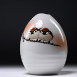 NAKAMURA TOSHITO Kutani Ware Round Vase - Two Sparrows / 九谷焼 花瓶