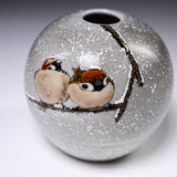 Kutani ware Round Vase - Nakamura Toshito - Snowing Sparrow / 九谷焼 一輪挿し