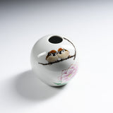 NAKAMURA TOSHITO Kutani Ware Round Vase - Sparrows with Peony / 九谷焼 花瓶