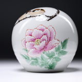 NAKAMURA TOSHITO Kutani Ware Round Vase - Sparrows with Peony / 九谷焼 花瓶