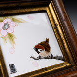 NAKAMURA TOSHITO Kutani Ware Framed Porcelain Artwork - Sparrow in Spring / 九谷焼 中村陶志人