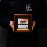 NAKAMURA TOSHITO Kutani Ware Framed Porcelain Artwork - Friendly Sparrows 14.8 cm / 九谷焼 中村陶志人