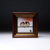 NAKAMURA TOSHITO Kutani Ware Framed Porcelain Artwork - Friendly Sparrows 14.8 cm / 九谷焼 中村陶志人