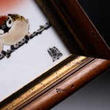 NAKAMURA TOSHITO Kutani Ware Framed Porcelain Artwork - Friendly Sparrows 14.8 cm / 九谷焼 中村陶志人
