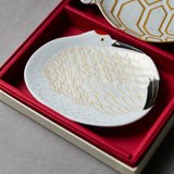 Arita Ware Crane and Tortoise Plate Gift Pack -13.5cm -Set of 2 / 有田焼-幸楽窯 鶴亀 銘々皿 ギフトセット