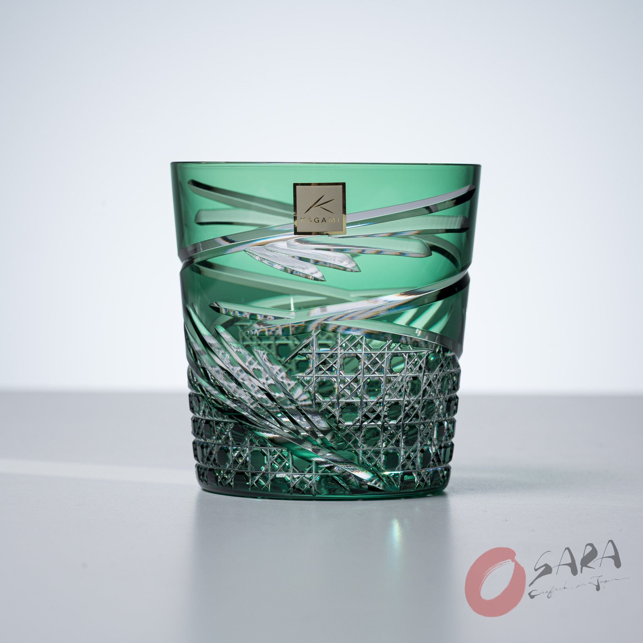 KAGAMI Crystal Edo-Kiriko Rock Glass - "Dance" Green / 舞