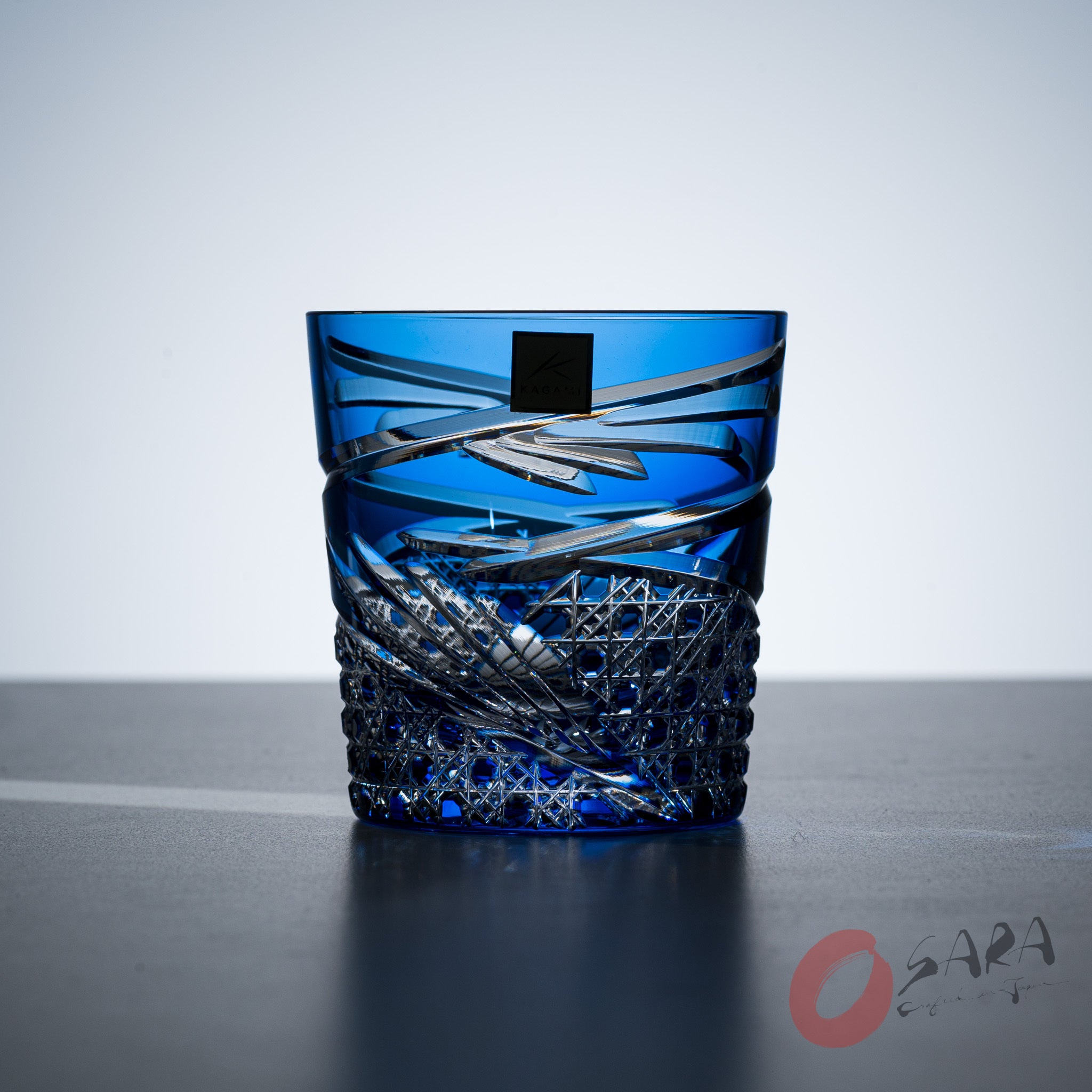 KAGAMI Crystal Edo-Kiriko Rock Glass - "Dance" Blue / 舞