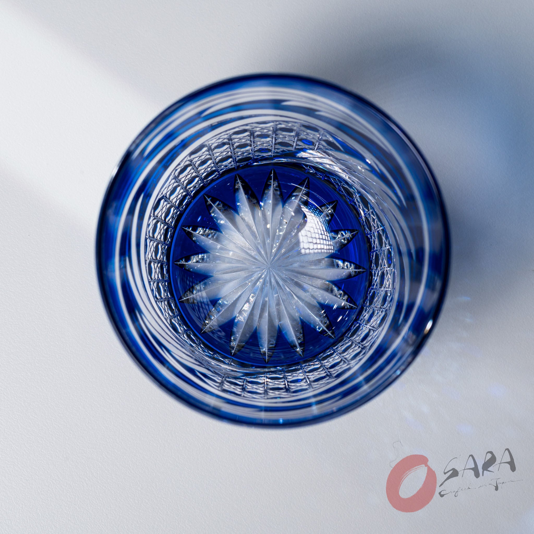KAGAMI Crystal Edo-Kiriko Rock Glass - "Dance" Blue / 舞