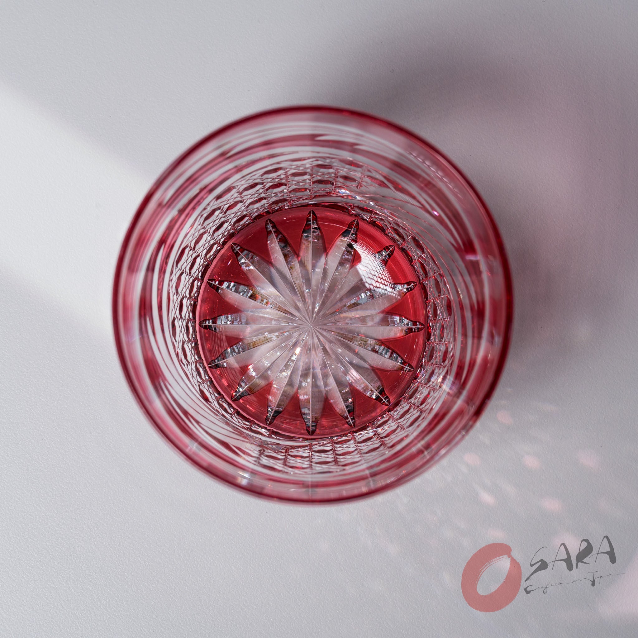 KAGAMI Crystal Edo-Kiriko Rock Glass - "Dance" Red / 舞