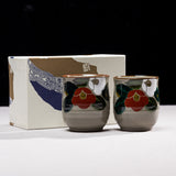 Kutani ware Camellia Pair Yunomi Tea Cup / 九谷焼 椿 ペア湯呑み