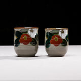 Kutani ware Camellia Pair Yunomi Tea Cup / 九谷焼 椿 ペア湯呑み